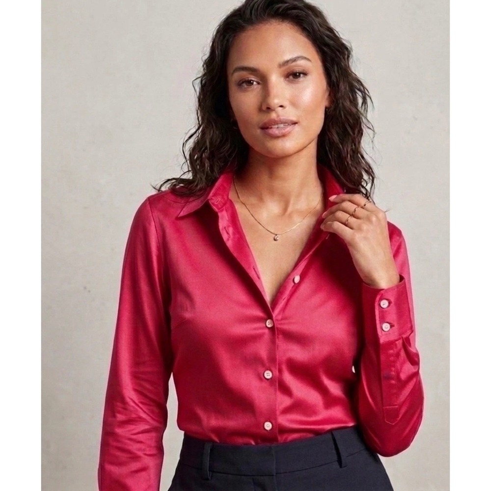 Banana Republic Raspberry Sateen Stretch Top Size 8P Fitted Long Sleeve Career